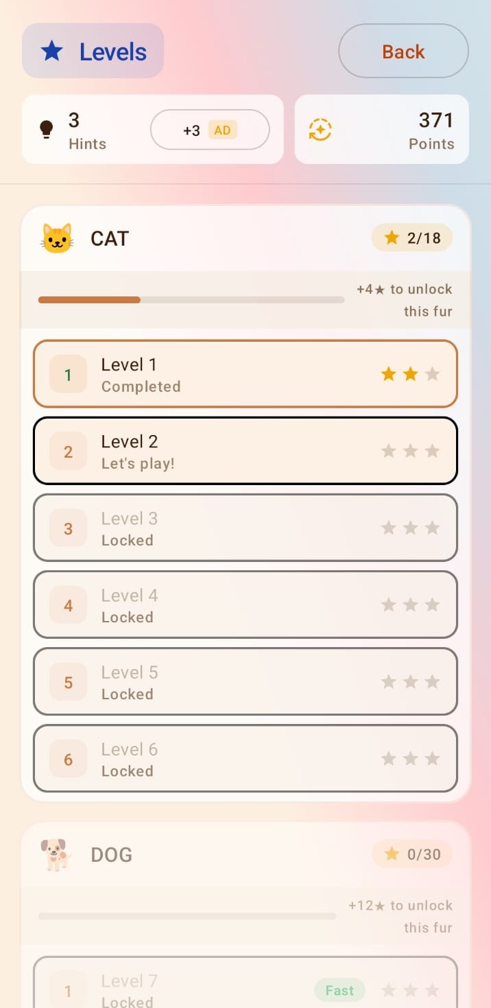 Best Single Word Search - Levels mode screenshot — progressive grids
