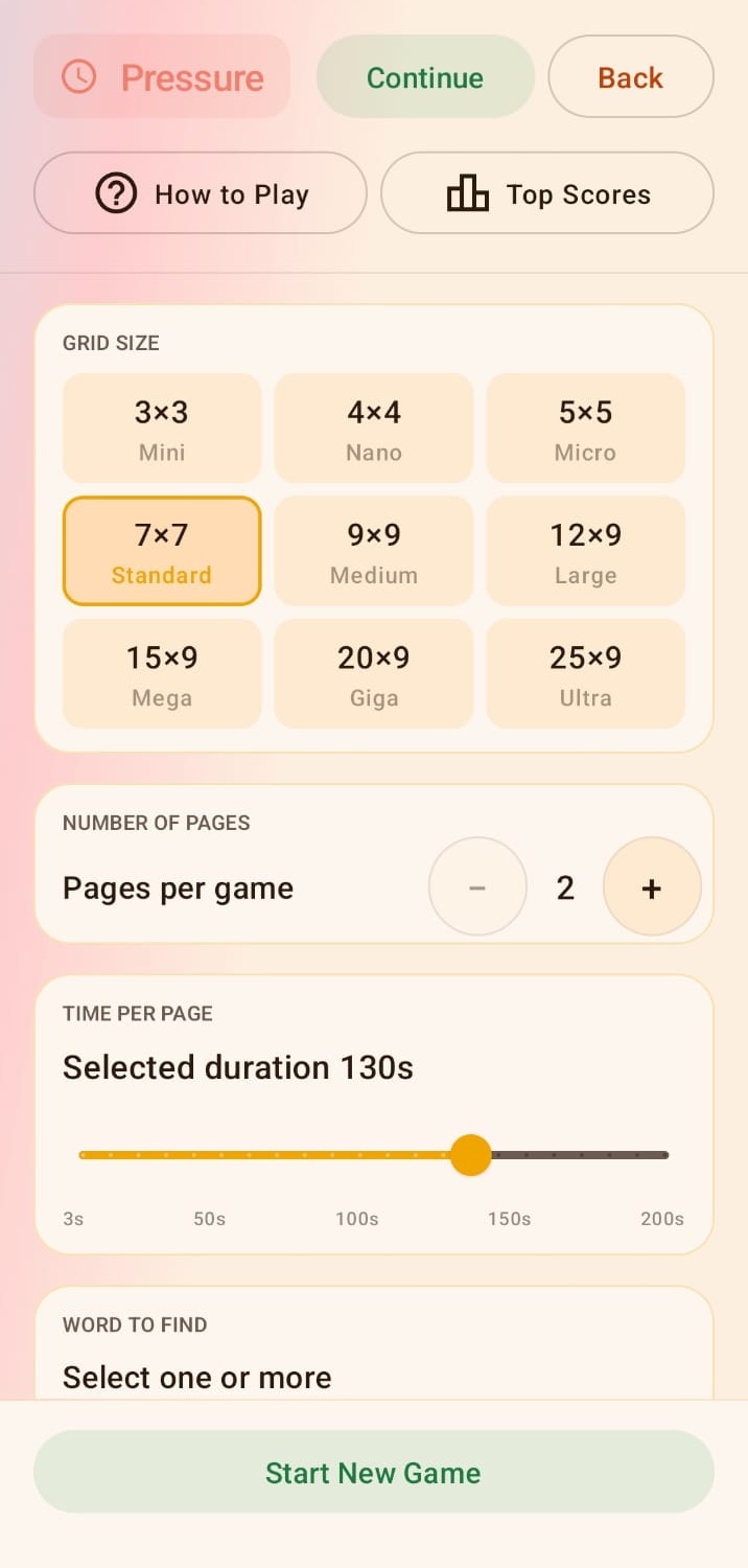 Best Single Word Search - Pressure mode screenshot — timed challenge